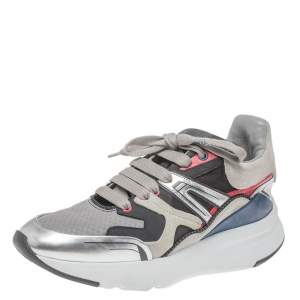Alexander Mcqueen Multi Color Leather, Suede And Mesh Exaggerated Sole Leather Sneakers Size 40 