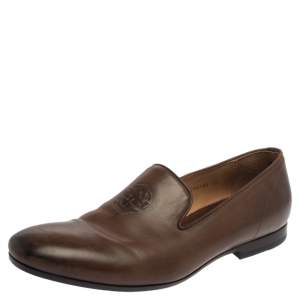 Alexander Mcqueen Brown Leather Skull Detail Smoking Loafers Size 43 