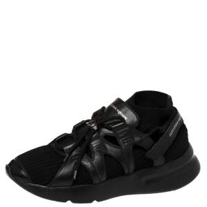 Alexander McQueen Black Knit Fabric And Leather Oversize Sock Low Top Sneakers Size 42