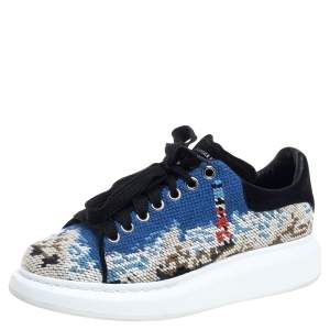 Alexander McQueen Multicolor Printed Canvas And Suede Oversized Sneakers Size 40