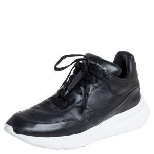 Alexander McQueen Black Leather Lace Up Sneakers Size 44