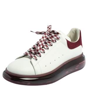 Alexander McQueen White/Burgundy Suede And Leather Oversized Clear Sole Low Top Sneakers Size 45.5