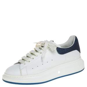 Alexander McQueen White/Blue Leather Oversized Sneakers Size 44