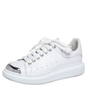 Alexander McQueen White Leather Oversized Cap Toe Low Top Sneakers Size 40
