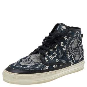 Alexander McQueen Multicolor Lace and Skull Print Canvas High Top Sneakers Size 44