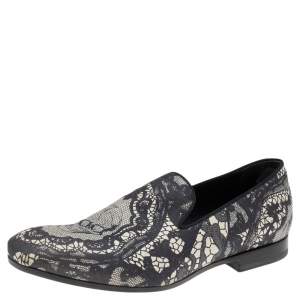 Alexander McQueen Black Skull & Lace-Print Fabric Loafers Size 41