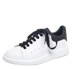 Pre Owned Alexander McQueen White/Black Leather Oversized Sneakers Size 42