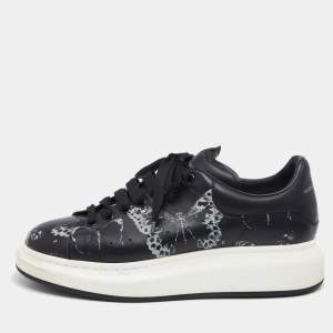 Pre Owned Alexander McQueen Black Butterfly Print Leather Lace Up Sneakers Size 43