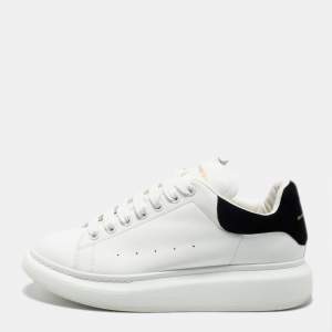 Alexander McQueen White/Black Leather and Suede Oversized Sneakers Size 45