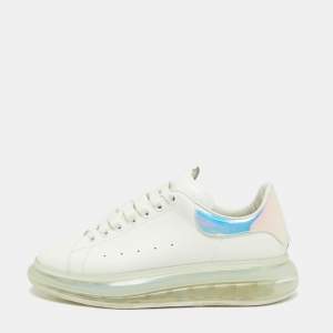  Alexander McQueen White Leather and Patent Oversized Clear Sole Sneakers Size 44