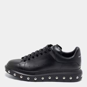 Alexander McQueen Black Leather Studded Platform Larry Sneakers Size 42