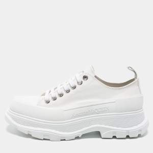 Alexander Mcqueen White Canvas Tread Slick Lace Up Sneakers  40