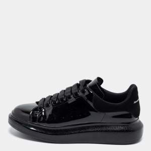 Alexander McQueen Black Patent Leather Oversized Sneakers Size 42