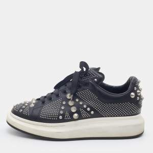 Alexander McQueen Black Leather Studded Low Top Sneakers Size 43