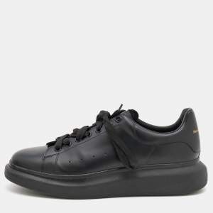 Alexander McQueen Black Leather Oversized Low Top Sneakers Size 45.5