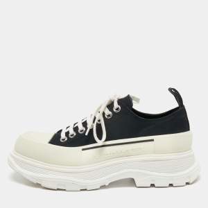 Alexander McQueen Black/White Canvas and Rubber Tread Slick Sneakers Size 41