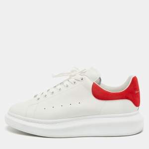 Alexander McQueen White/Red Suede and Leather Oversized Sneakers Size 46