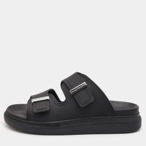 Alexander McQueen Black Rubber Birke Buckle Detail Slide Sandals Size 45