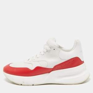 Alexander McQueen White/Red Leather and Mesh Oversized Runner Low Top Sneakers Size 44