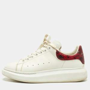 Alexander McQueen White/Red Leather and Watersnake Oversized Sneakers Size 41