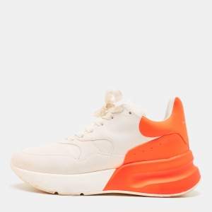 Alexander McQueen White/Orange Leather Oversized Runner Sneakers Size 40