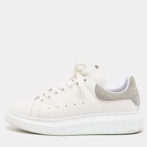 Alexander McQueen White/Grey Leather and Suede Oversized Sneakers Size 43