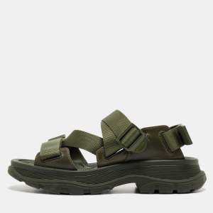 Alexander McQueen Military Green Nylon Tread Flat Sandals Size 43
