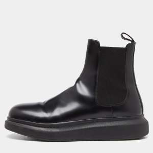 Alexander Mcqueen Black Leather Ankle Boots Size 45