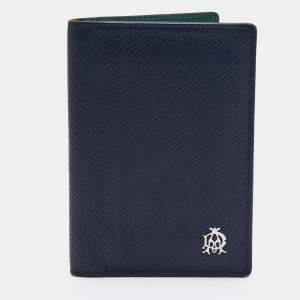 Alfred Dunhill Navy Blue Leather Logo Bifold Card Case