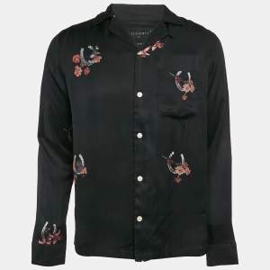 All Saints Black Floral Print Crepe Goodluck LS Shirt S