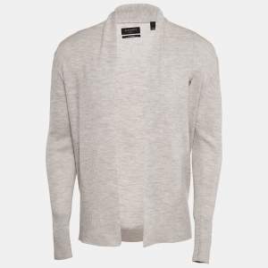 All Saints Grey Marl Wool Rib Knit Open Front Cardigan S