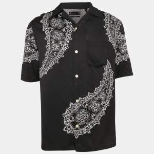 All Saints Black Paisley Print Crepe Short Sleeve Shirt S