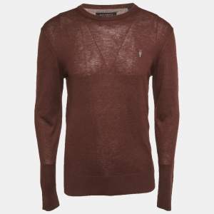 Pre Owned سويت شيرت بأكمام طويلة أل سينتس بني تريكو بياقة دائرية مقاس متوسط