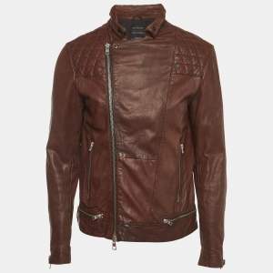 Pre Owned All Saints Brown Leather Conroy Biker Jacket M