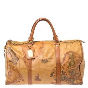مملوكة مسبقًا Alviero Martini 1A Classe Brown Geo Coated Canvas Weekender Bag