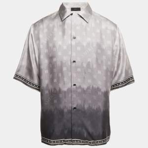 Amiri Grey Micro Paisley Print Silk Bowling Shirt XXL