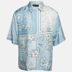 Amiri Blue Bandana Floral Print Silk Short Sleeve Shirt XXL
