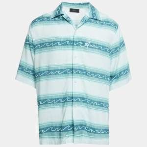 Amiri Blue Wave Baja Stripe Crepe Short Sleeve Shirt XL