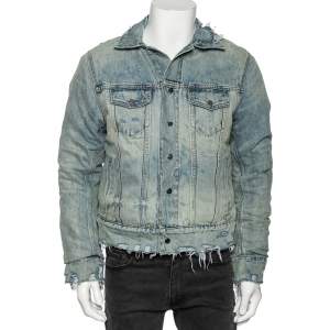 Amiri Blue Distressed Denim Reversible Trucker Bomber Jacket S