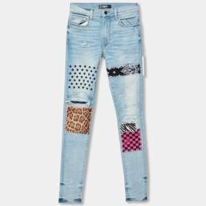 Amiri Indigo Light Wash Denim Distressed Art Patch Jeans XS