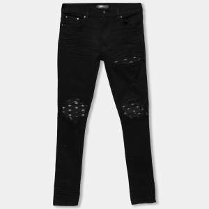 Amiri Black Denim & Printed Leather Inset Detailed Slim Fit Jeans M