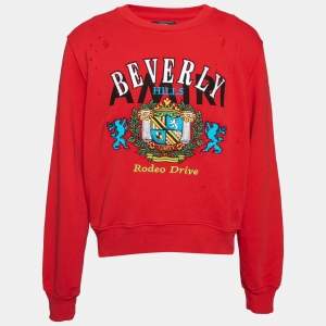 Amiri Red Terry Knit Beverly Hills Crew Neck Sweatshirt S