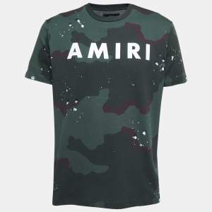 Amiri Green Camouflage Print Logo T-Shirt S