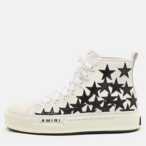 Amiri White/Black Canvas and Leather Stars Court High Top Sneakers Size 45