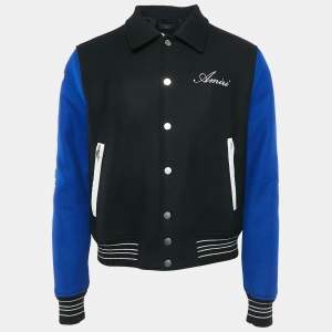Amiri Black/Blue Wool Blend Bones Varsity Jacket M