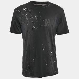 Amiri Charcoal Black Distressed Cotton Crew Neck T-Shirt S