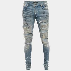 Amiri Blue Paint Splatter Print Denim Distressed Jeans M Waist 30"