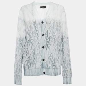 Amiri Ashley Blue Ombre Monogram Knit Cardigan M