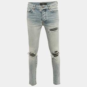 Pre Owned Amiri Blue Washed Denim Distressed Skinny Jeans M Waist 32"