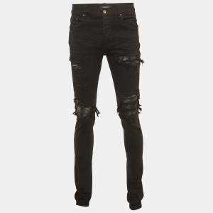 Pre Owned Amiri Black Denim Distressed Jeans M/Waist 32"